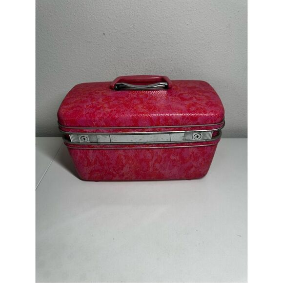 VTG Samsonite SILHOUETTE Train Cosmetic Case Marbled Pink BARBIECORE See Notes - Picture 1 of 16